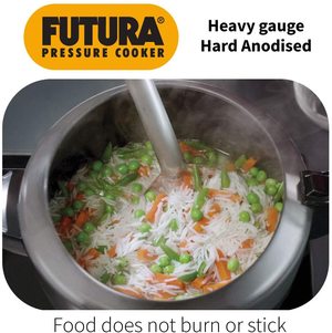 Hawkins Futura Hard Anodised Pressure Cooker in use.
