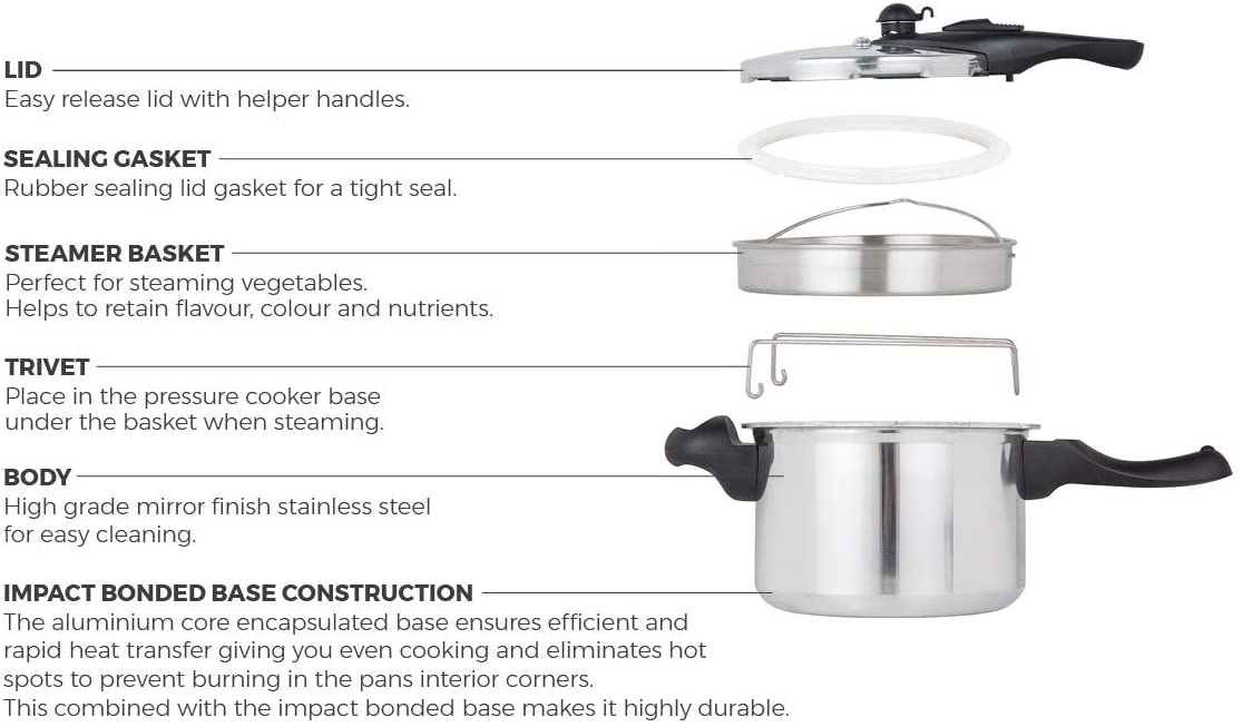 Tower T90126 Pro Sure Touch Pressure Cooker's components.